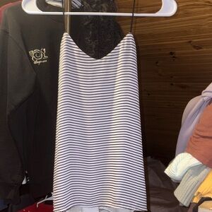 Striped Spaghetti Strap Cami Tank Top - White & Black